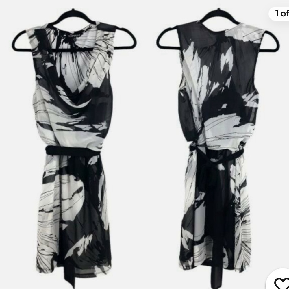 Express Dress Chiffon Cowl Sleeveless Belted Knee Color Blocked Floral XS